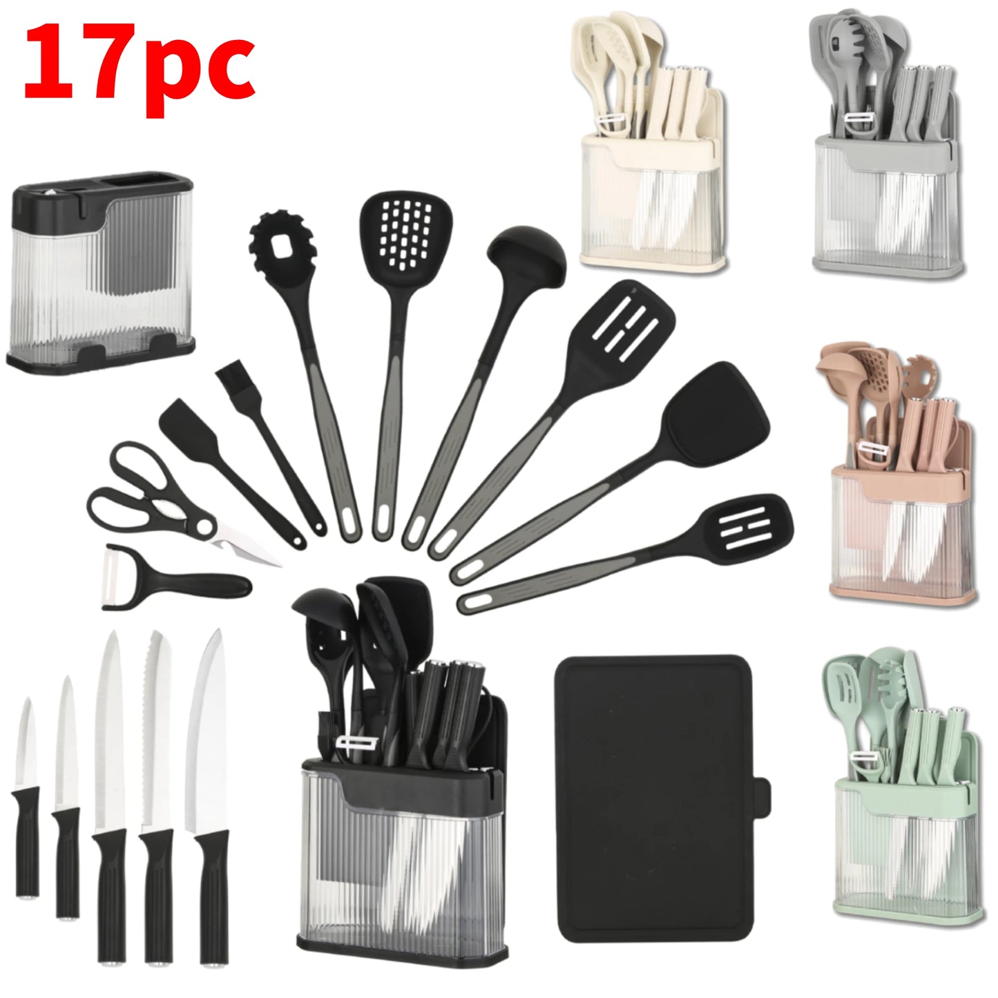 Silicone Kitchen Utensils Set With Knife Block Nonstick Tools