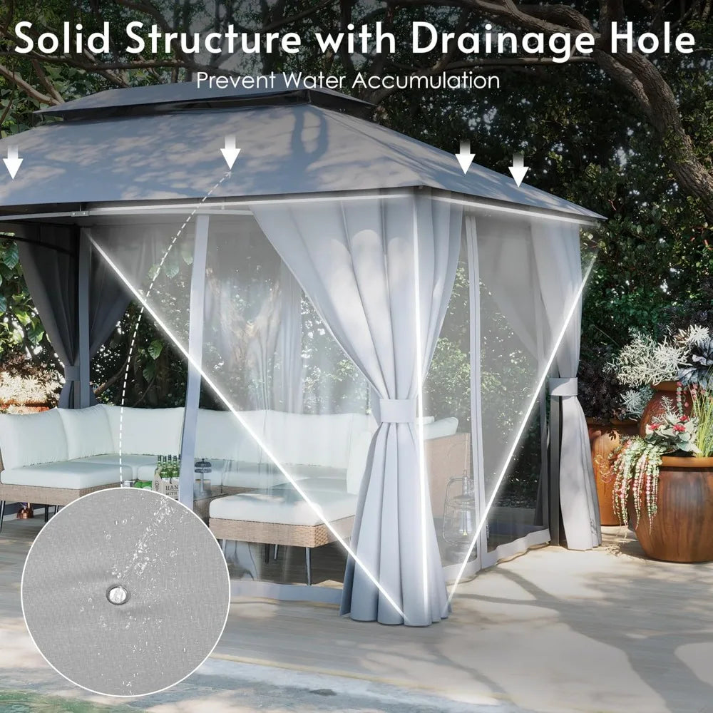 Double Roof Gazebo With Mosquito Netting And Powder Coated Frame