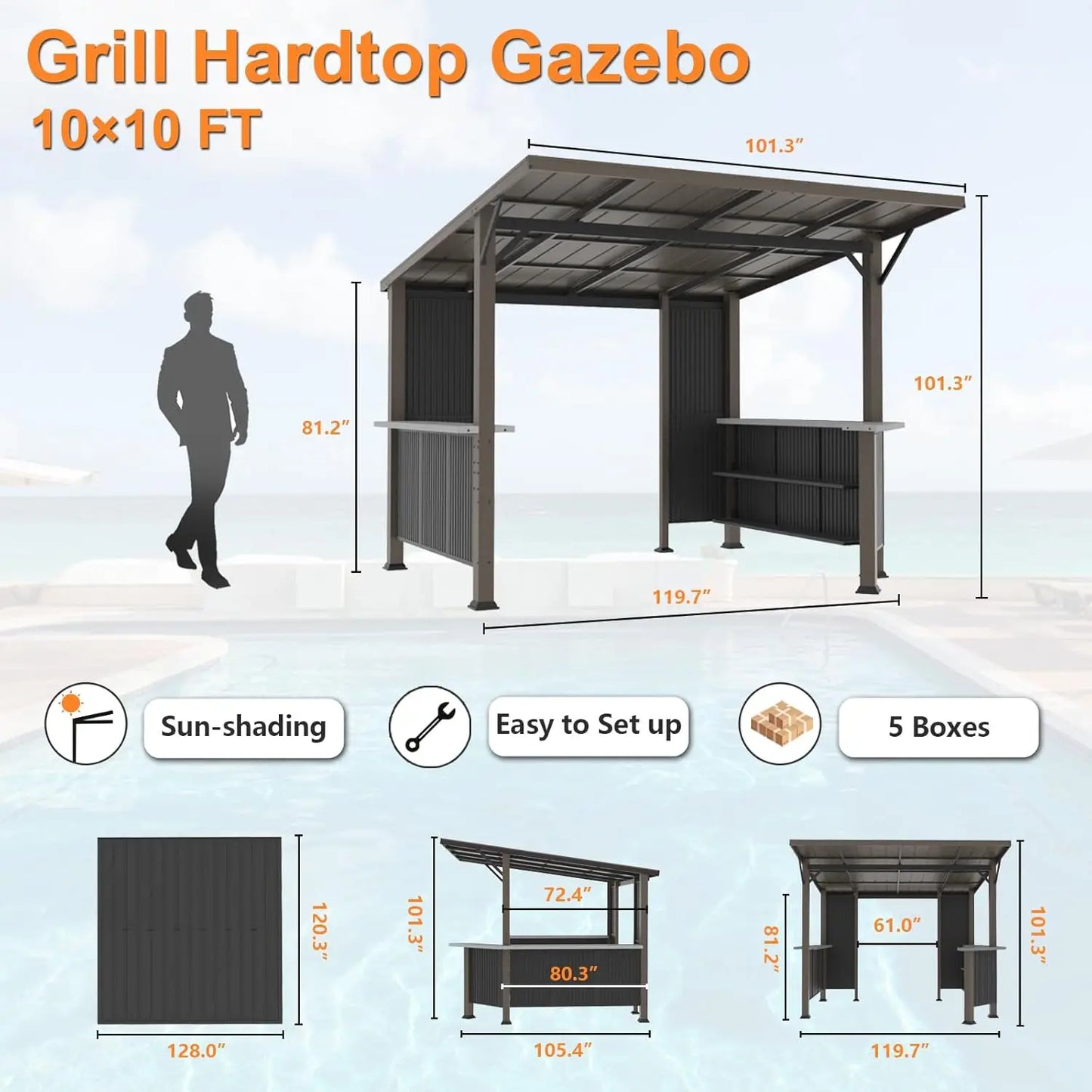 Hardtop Grill Gazebo With Storage Shelves And Expansion Platform