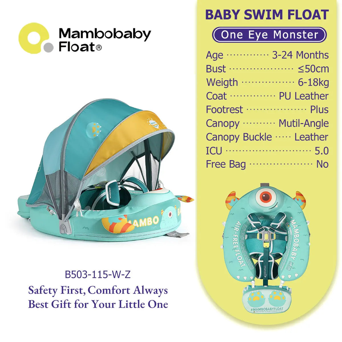 Mambobaby Baby Float With Canopy Solid Core For Infants