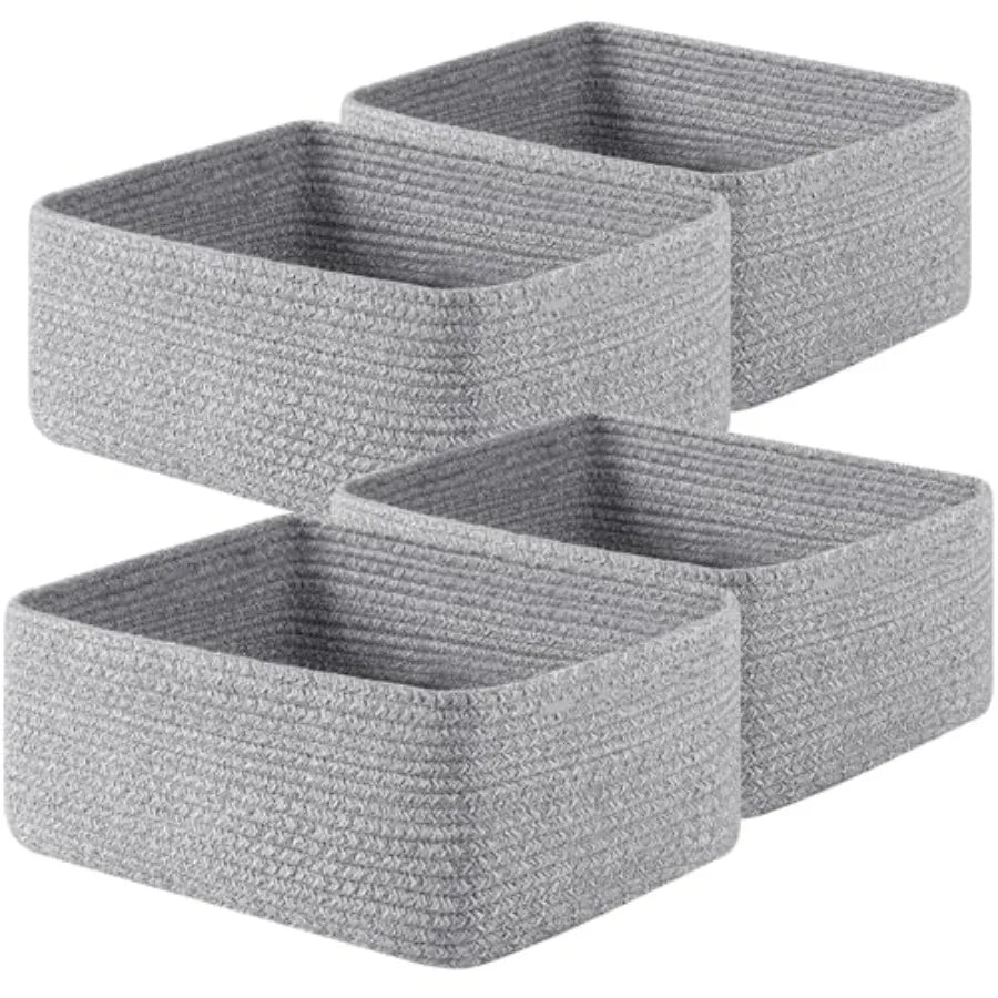 4 Pack Bamboo Woven Rope Storage Baskets for Shelves