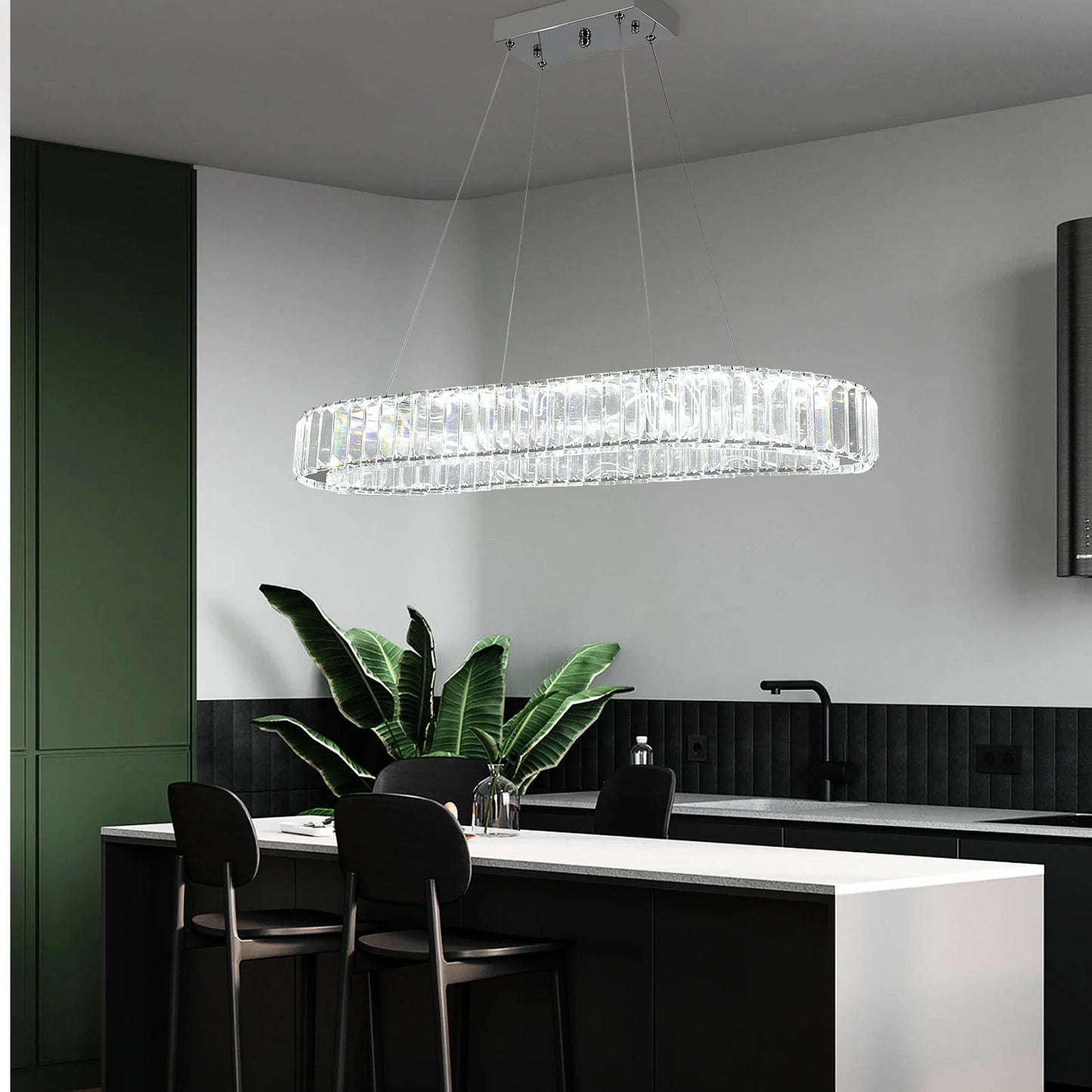 VETRULUS Modern Crystal Oval LED Chandelier Ceiling Light Fixture