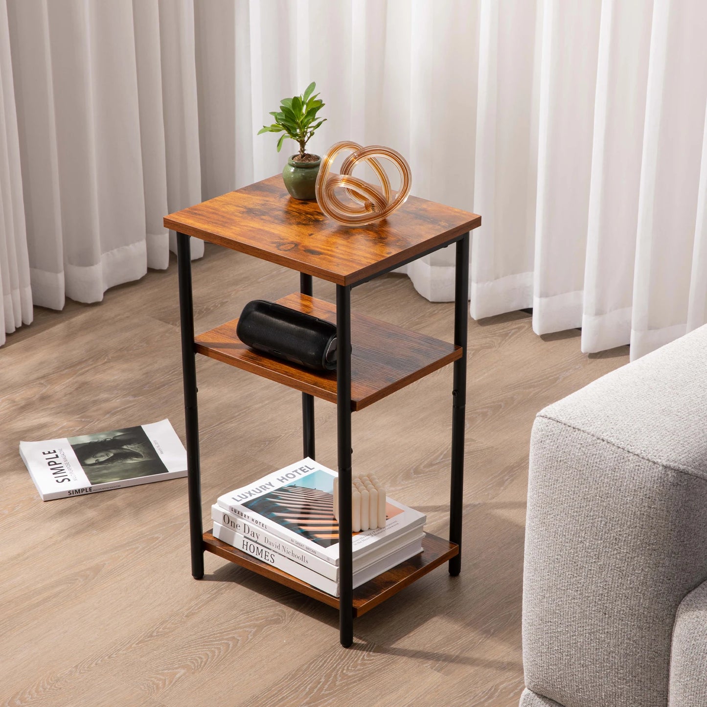 JHK End Table With Adjustable Feet Space Saving Frame