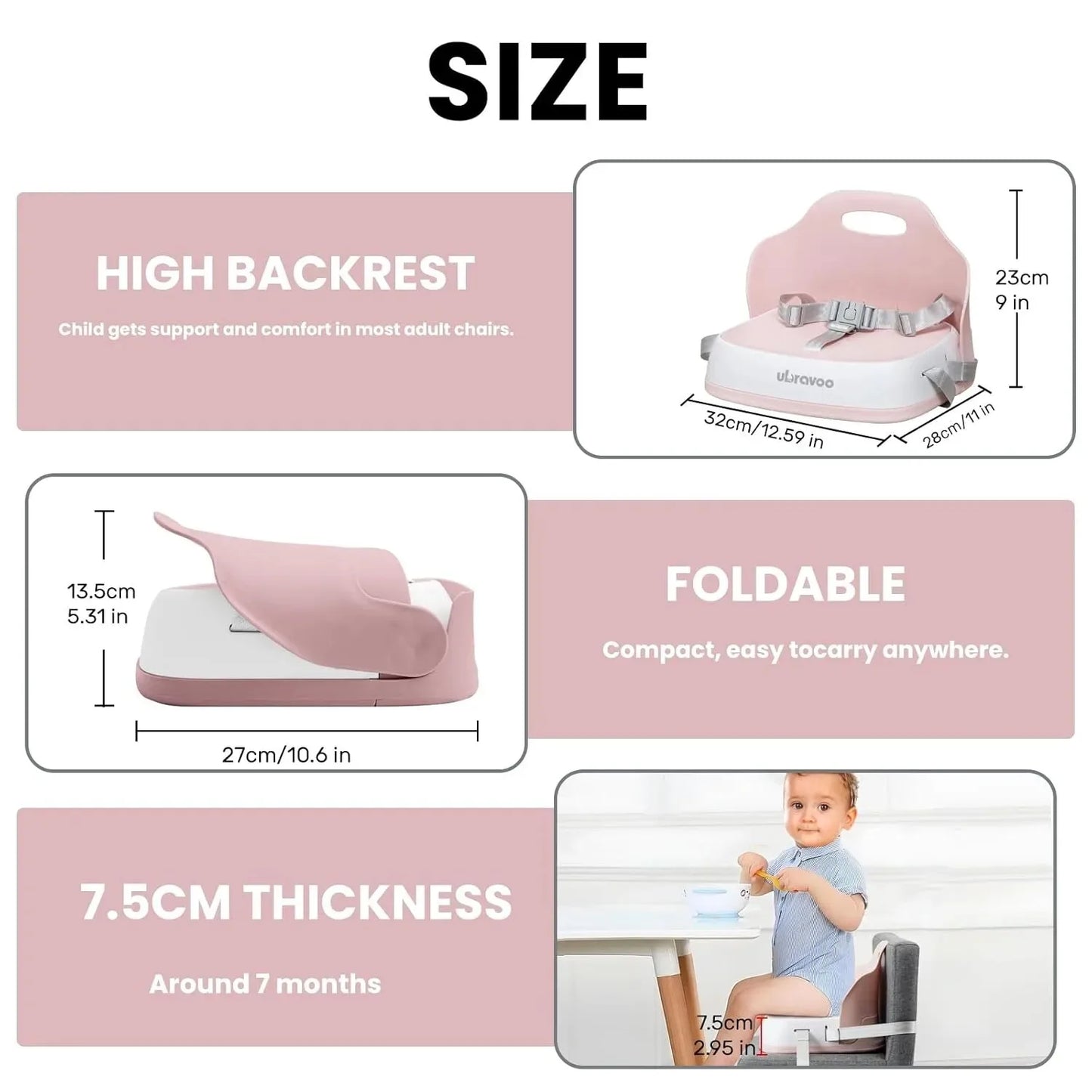 Travel High Chair Portable Booster Seat With 3-Point Harness Washable
