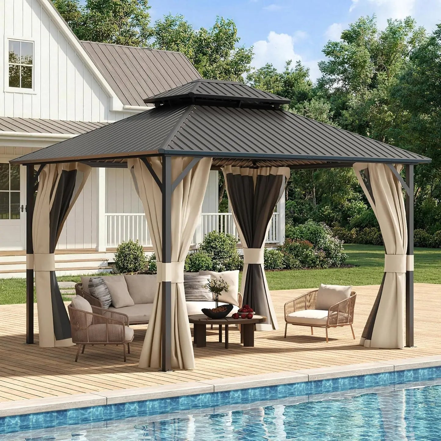 Metal Hardtop Gazebo With Galvanized Steel Roof Waterproof