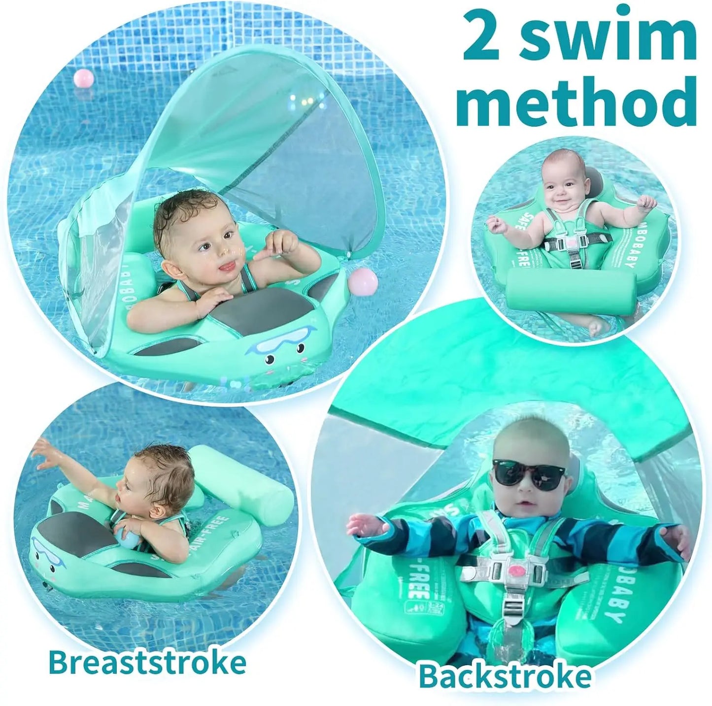 Non Inflatable Baby Swim Float With Tail And Canopy For 3 To 24 Months