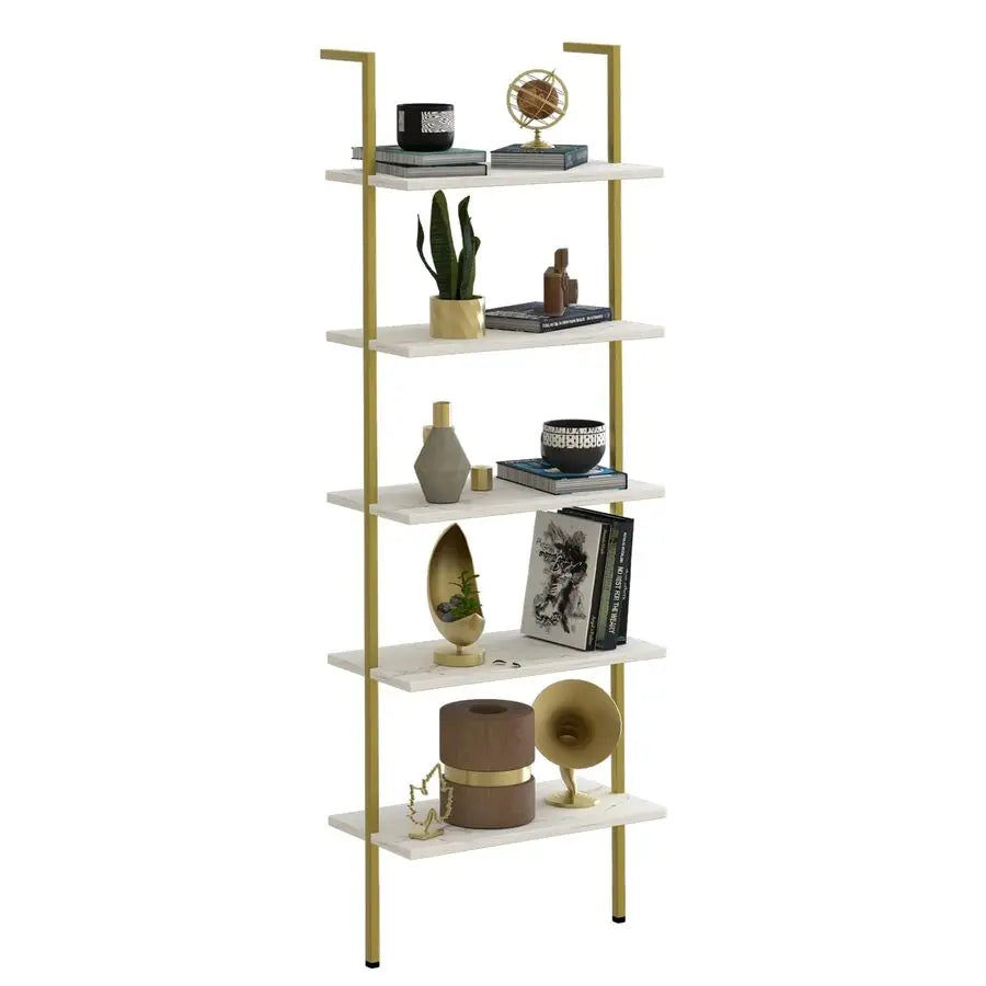 Ladder Shelf 5 Tier Wall Mounted Wood Rack Industrial Modern