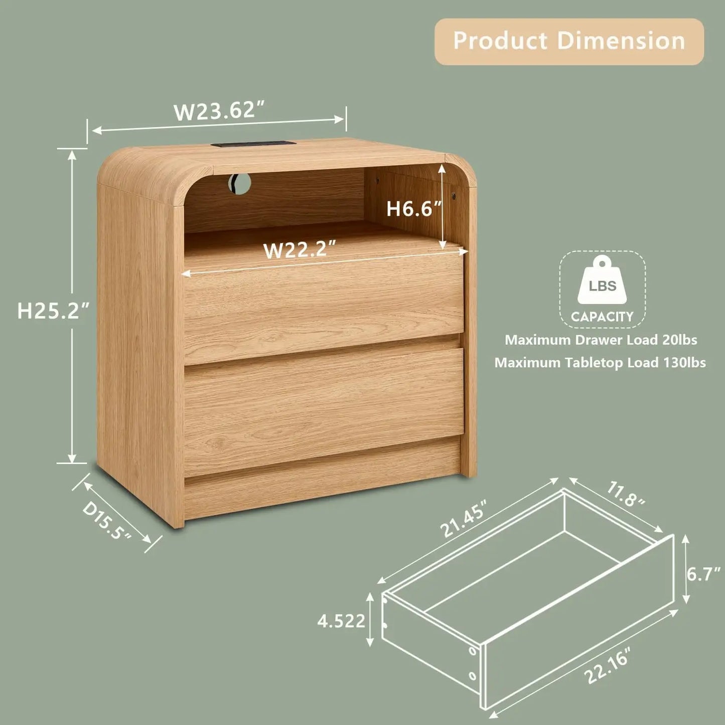Aitjunz Modern Nightstands Set Of 2 With Charging Station And Storage Drawers