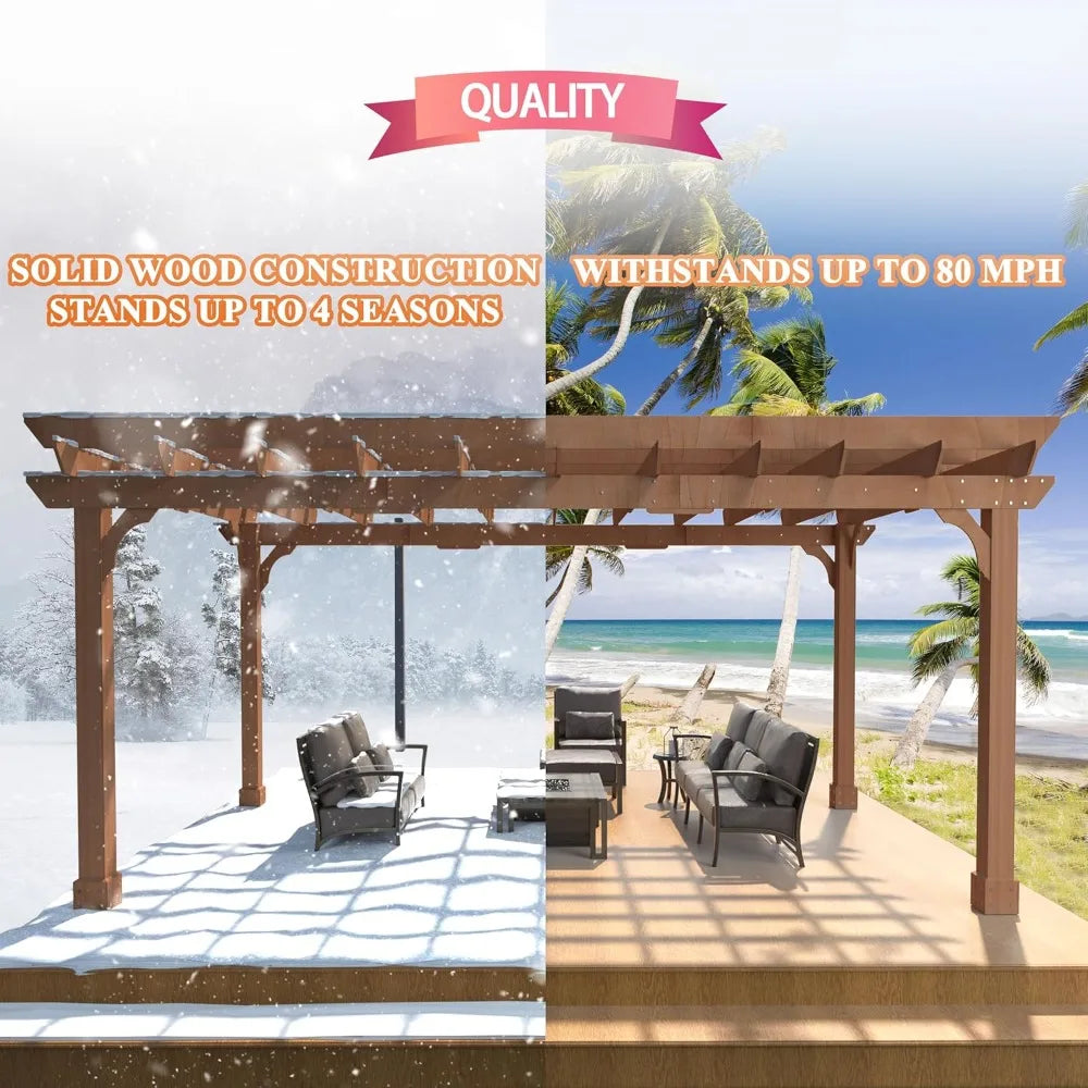 Cedar Wood Pergola Gazebo Flat Roof for Outdoor Shelter