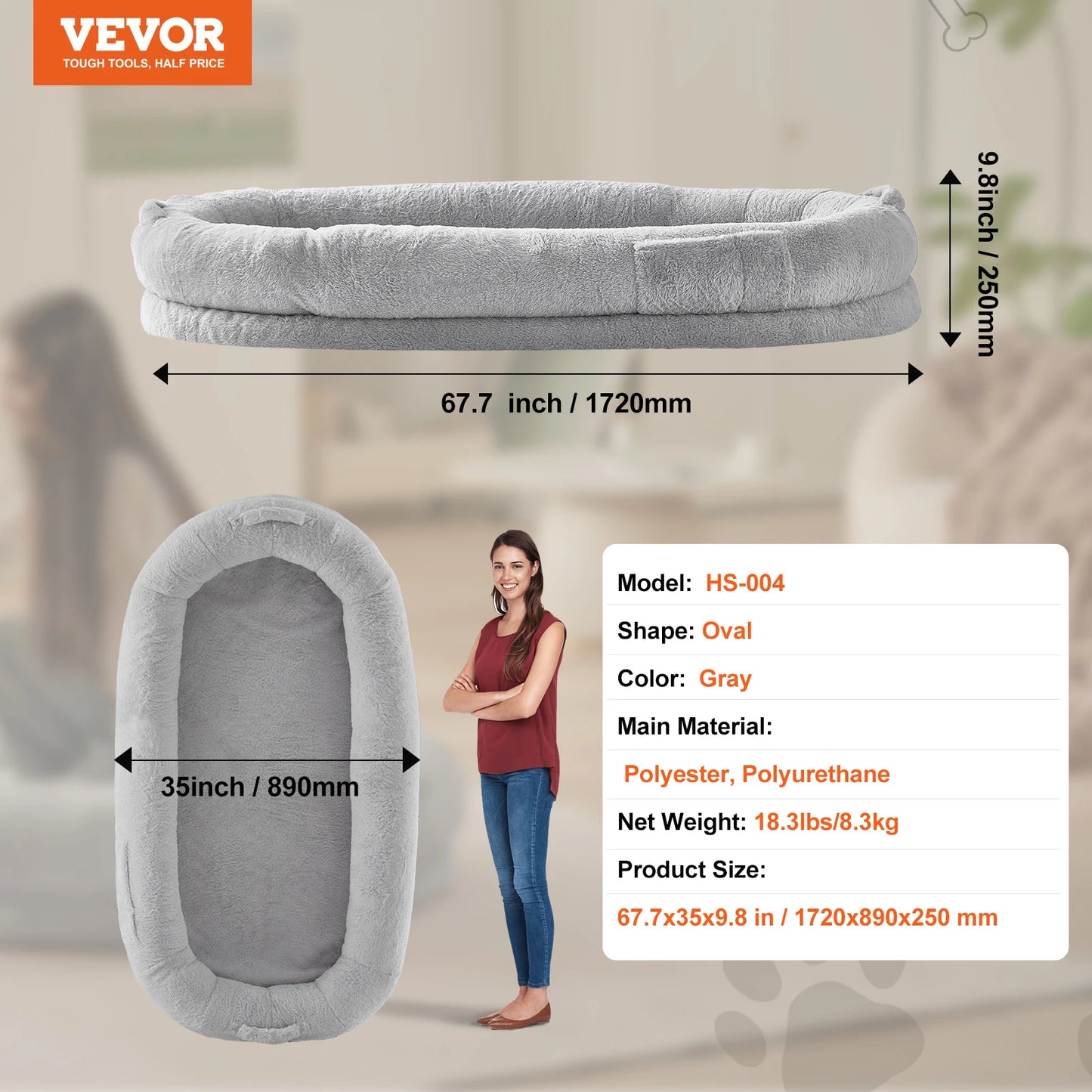 SucceBuy Human Dog Bed With Orthopedic Foam Faux Fur Cover