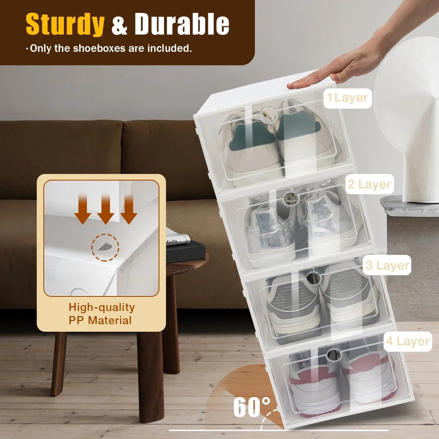 24 Pack Plastic Shoe Storage Boxes With Clear Lid Waterproof Foldable Organizer
