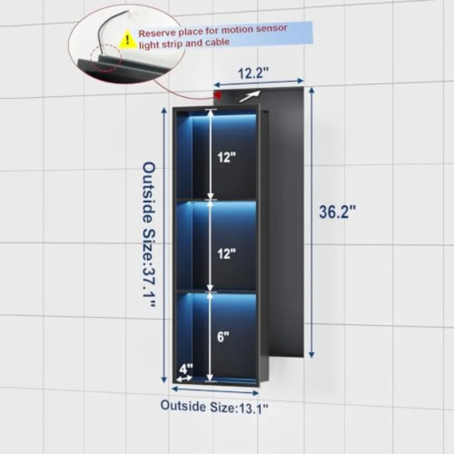 Shower Niche With LED Light Recessed Shelf For Bathroom