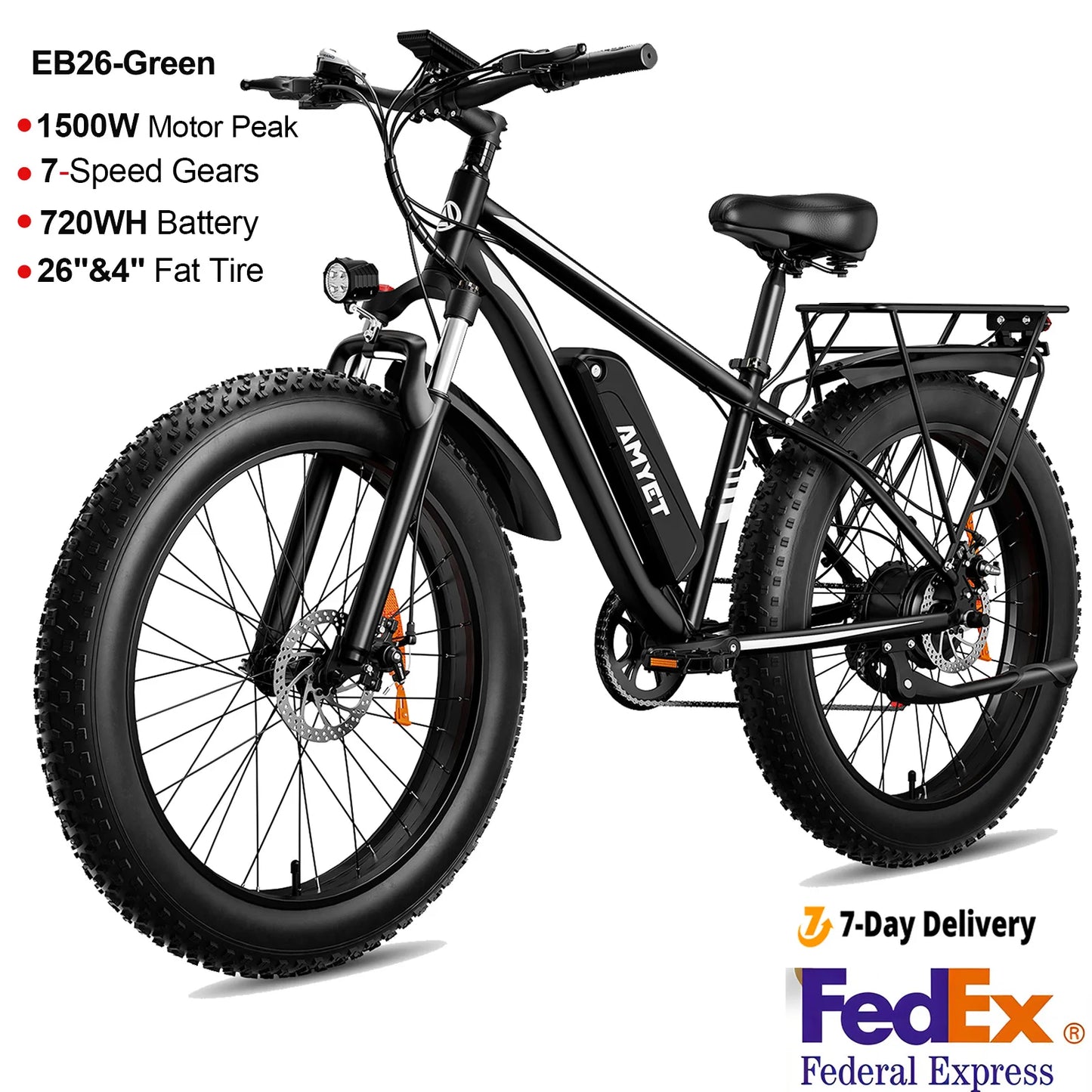 AMYET EB26 Electric Bike 1500W 720Wh Fat Tire Mountain Bike