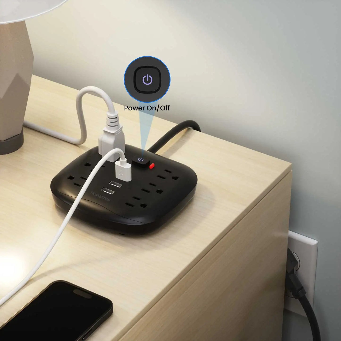 TRANSTON Surge Protector Outlet With Three USB Ports And Cord