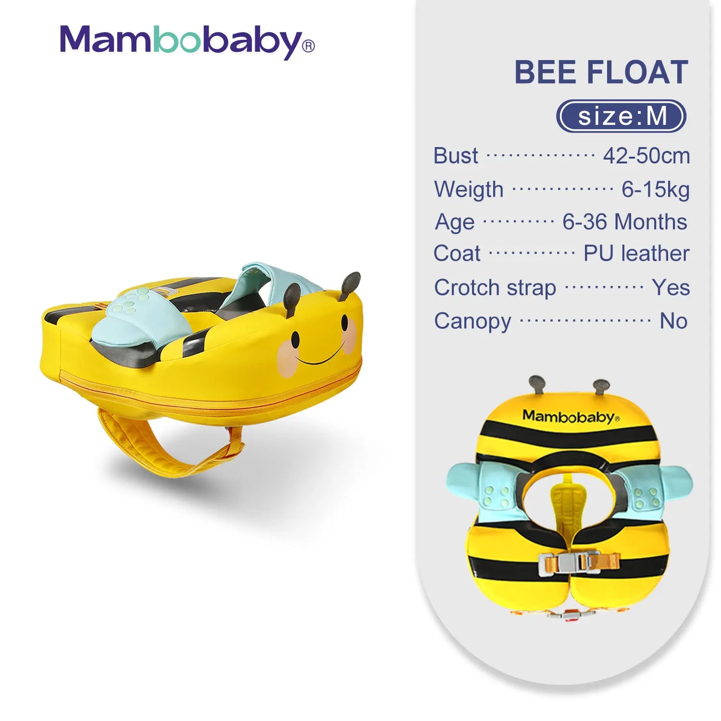 Mambobaby Baby Float With Inflation Free Core Sunshade Crotch Strap