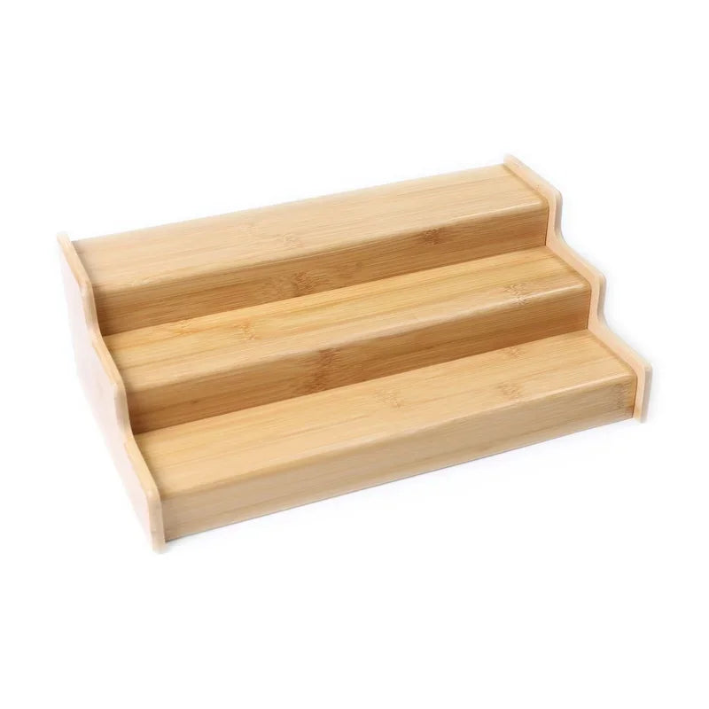 Expandable Bamboo Spice Rack Organizer Three Tier Step Shelf For Kitchen