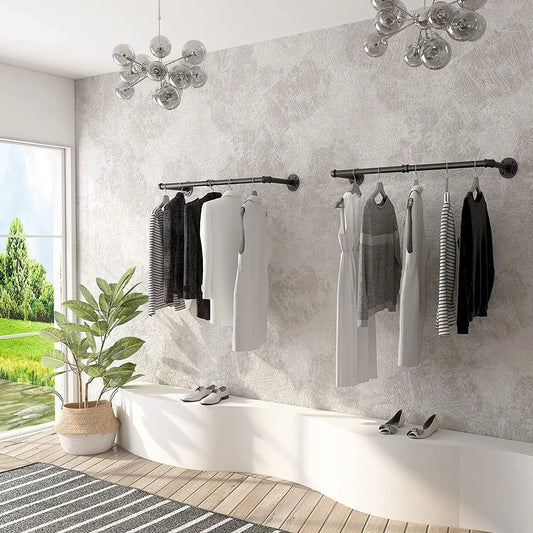 Industrial Pipe Clothes Rail Wall Mounted Garment Rack Closet Organizer
