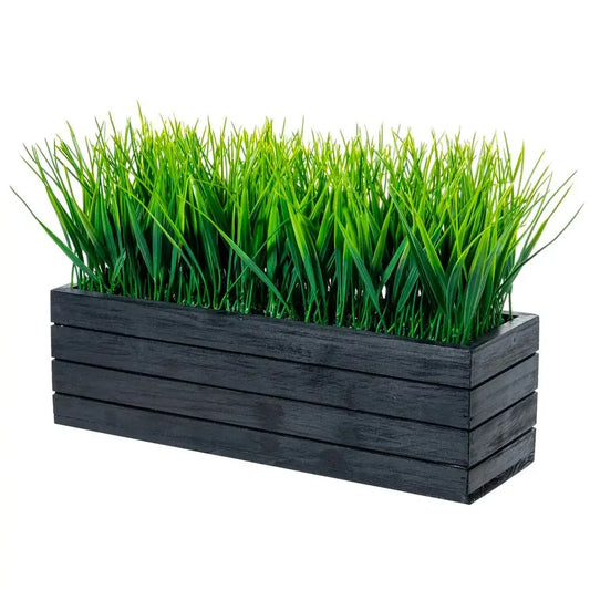 Artificial Green Grass Plant In Vintage Wood Planter Rectangular Crate