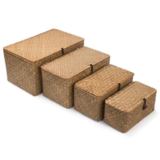 Wicker Basket With Lid Seagrass Storage Organizer Solutions