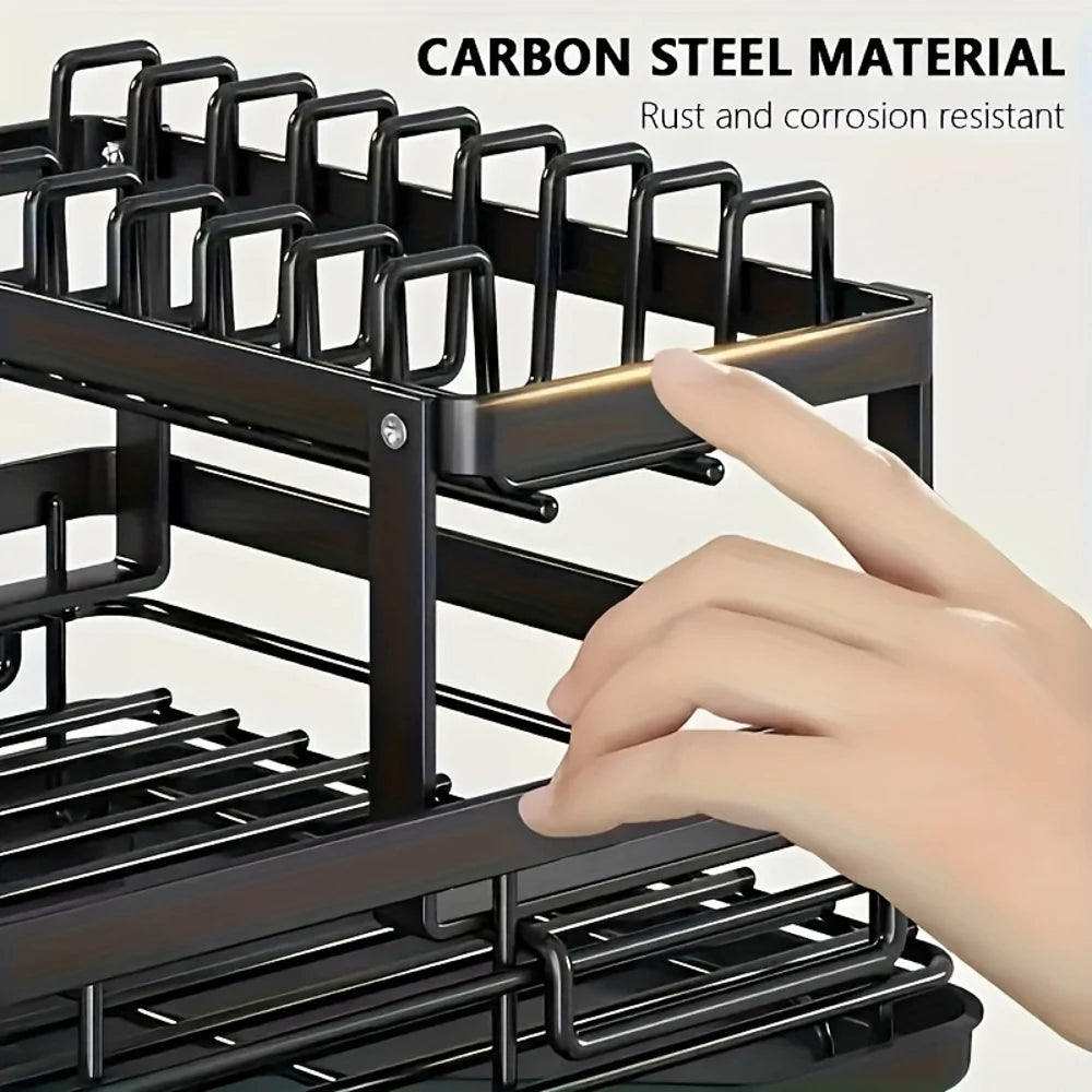 2-Tier Dish Drying Rack Rustproof With Utensil Holder And Cutting Board Stand
