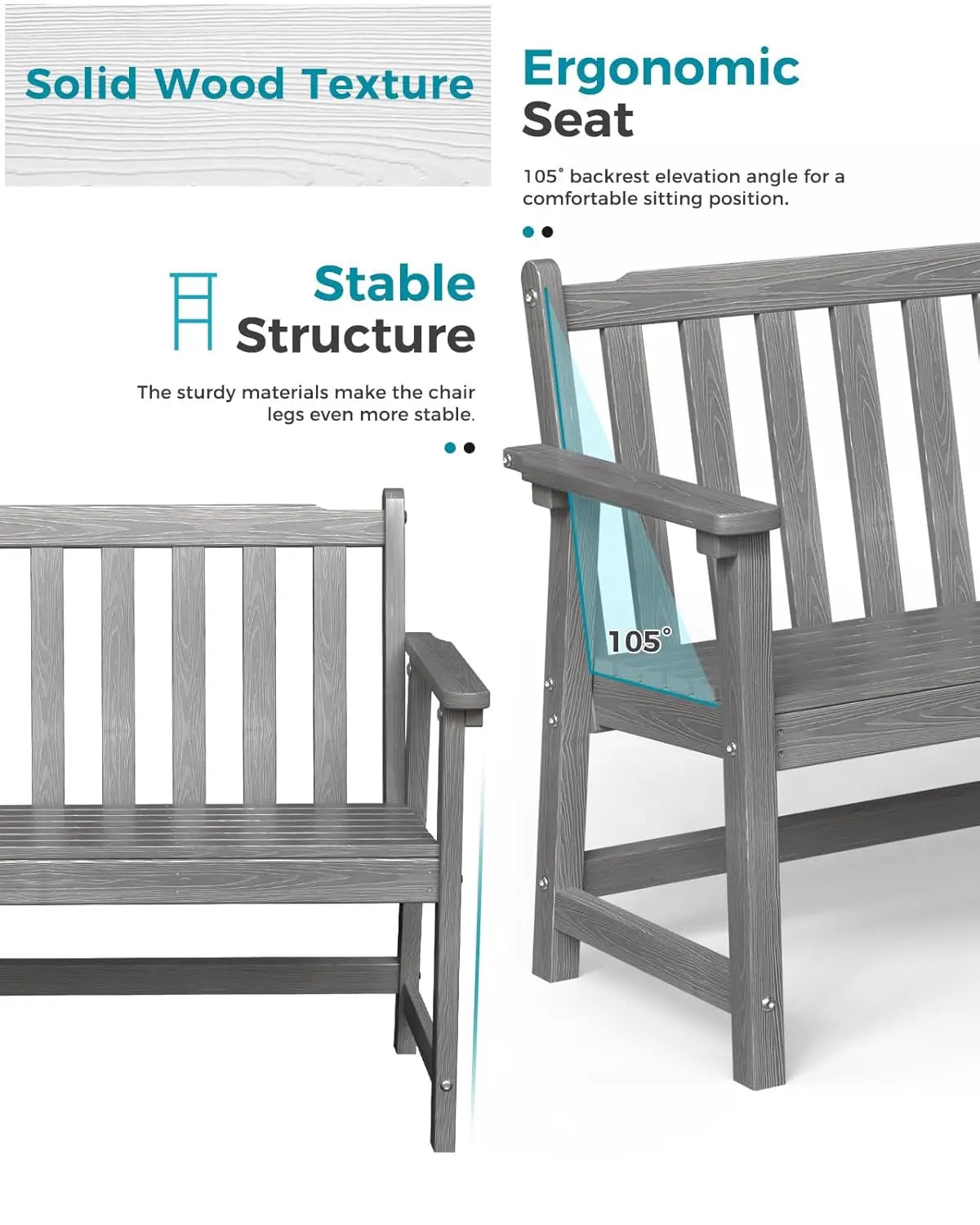 HDPE Outdoor Garden Bench All Weather Patio And Backyard