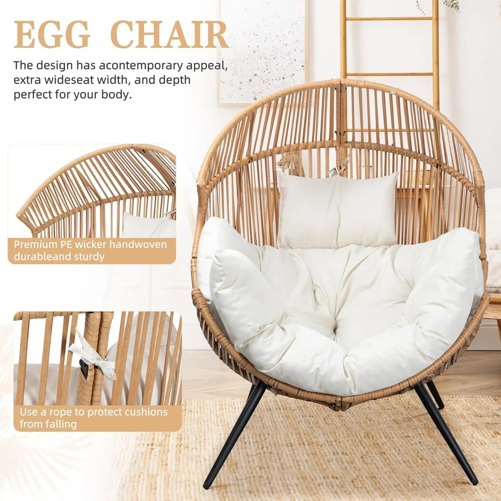 Oversized PE Rattan Egg Chair With Cushion Outdoor Patio Lounge