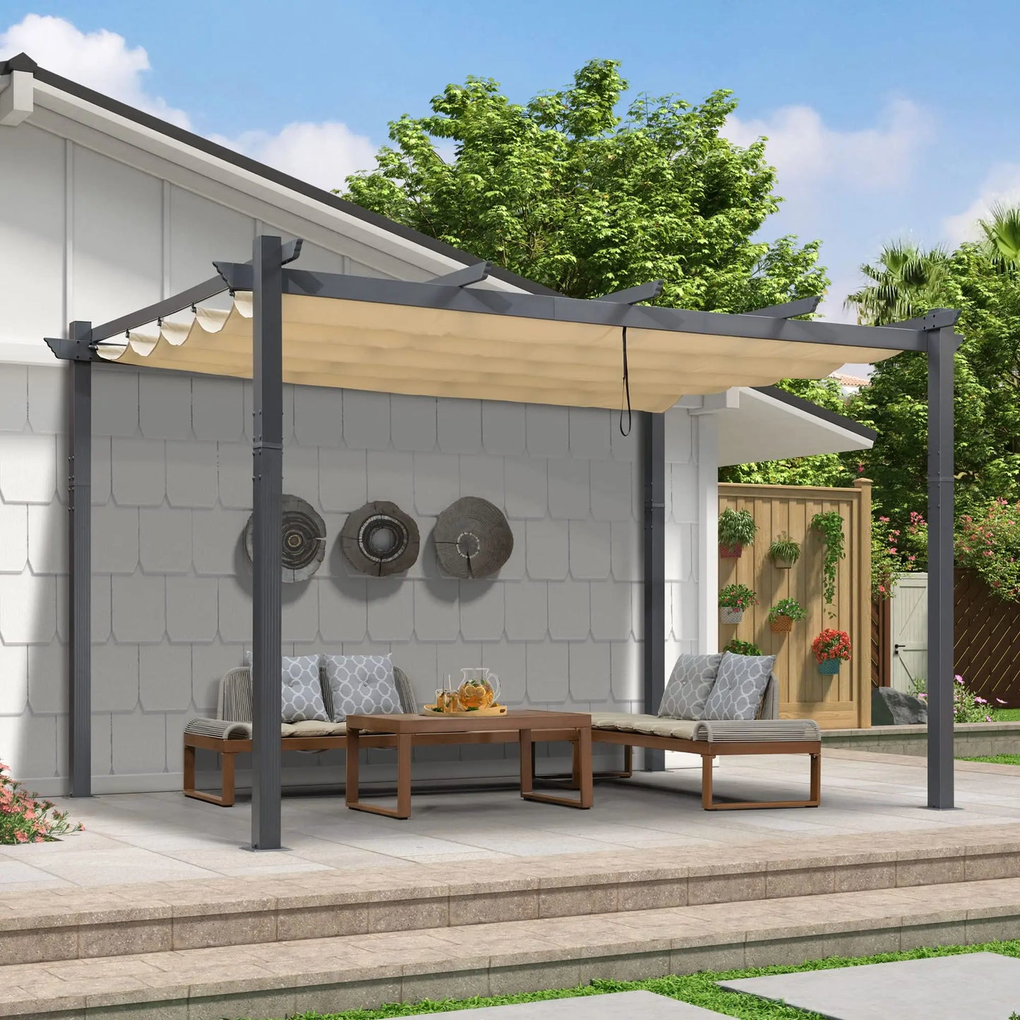 Purple Leaf Outdoor Retractable Pergola With Sun Shade Canopy