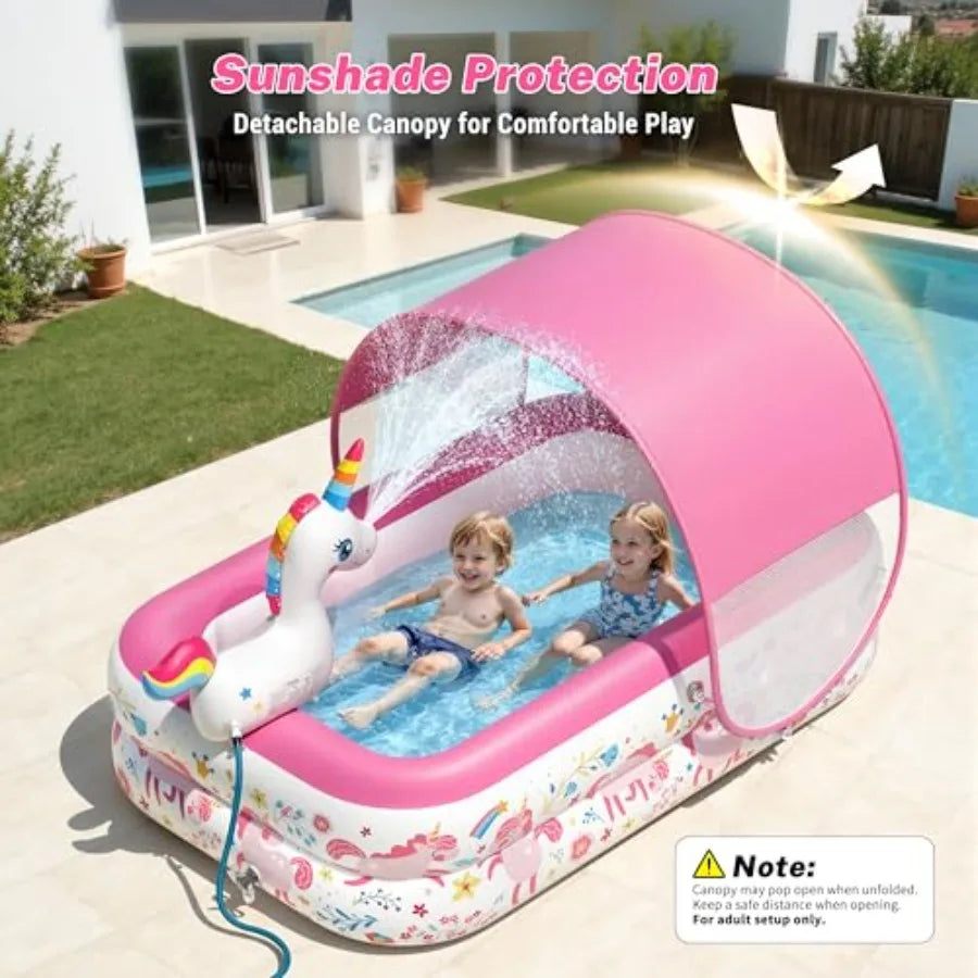 Inflatable Kiddie Pool With Canopy And Sprinkler For Toddlers