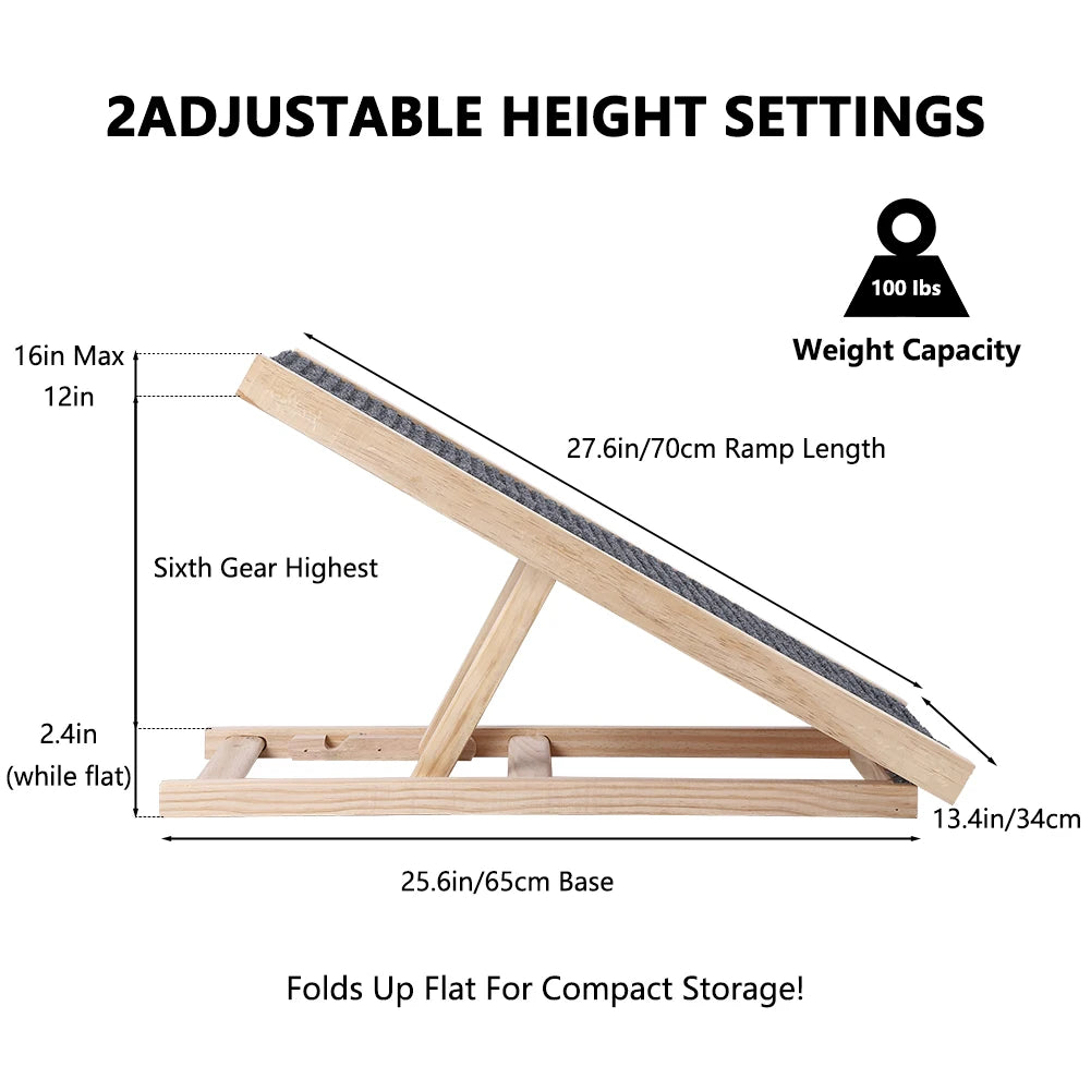 HiMISS Adjustable Height Folding Wooden Dog Ramp With Anti Skid
