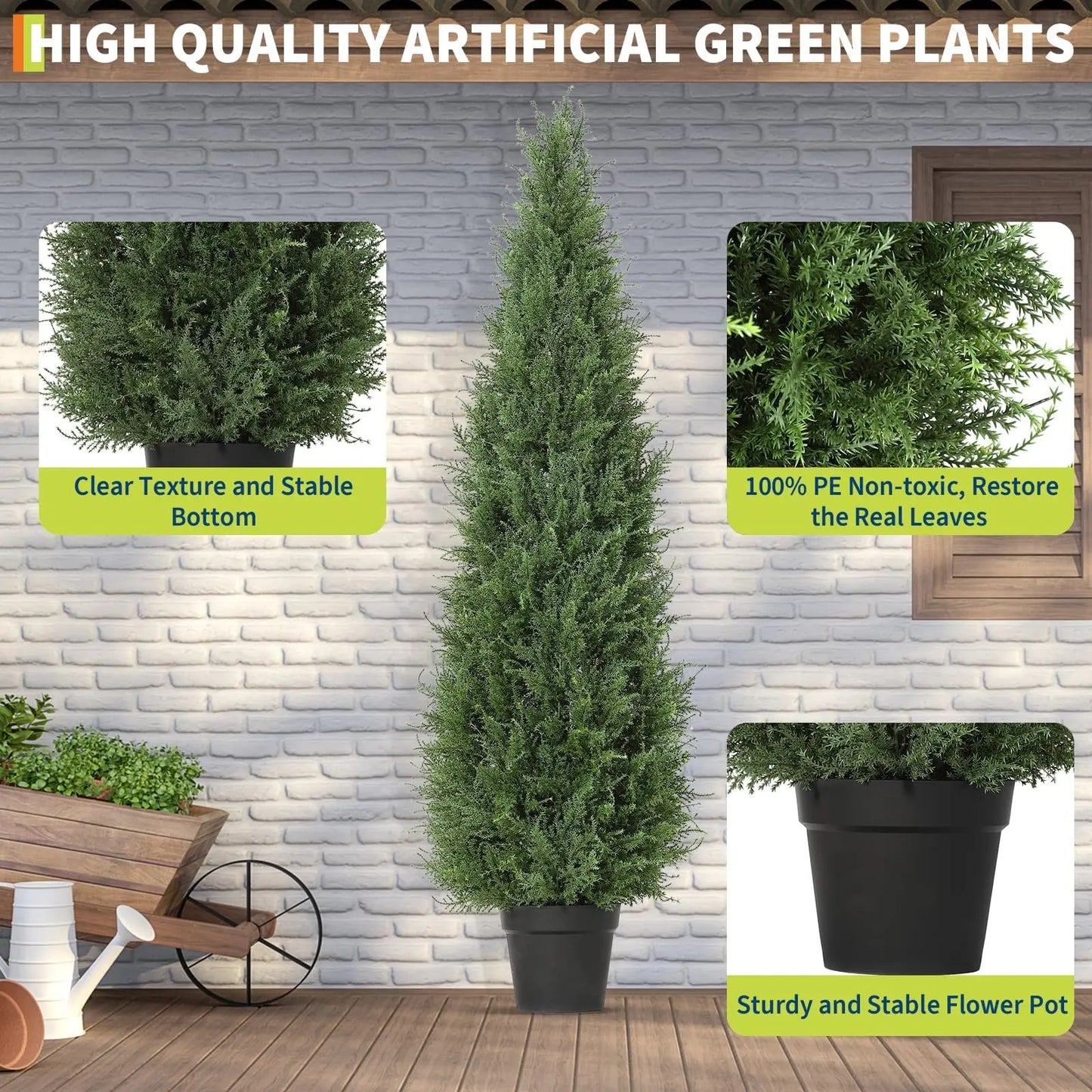 HiMISS Two Pack Artificial Cedar Topiary Trees Outdoors Indoors
