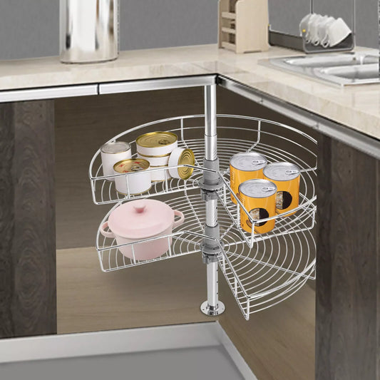 Iron Kitchen Corner Base Cabinet Organizer Rack With Lazy Susan