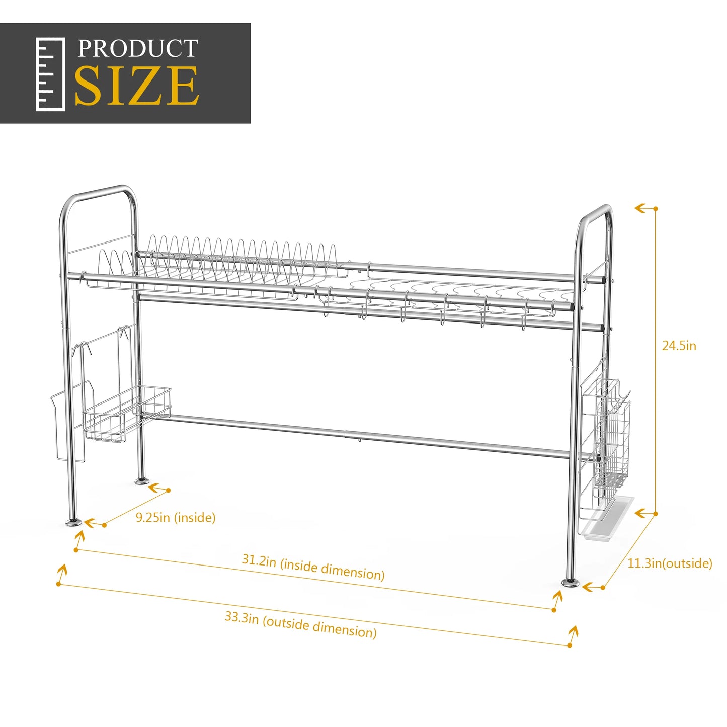 Two Tier Stainless Steel Dish Drying Rack With Utensil Holder