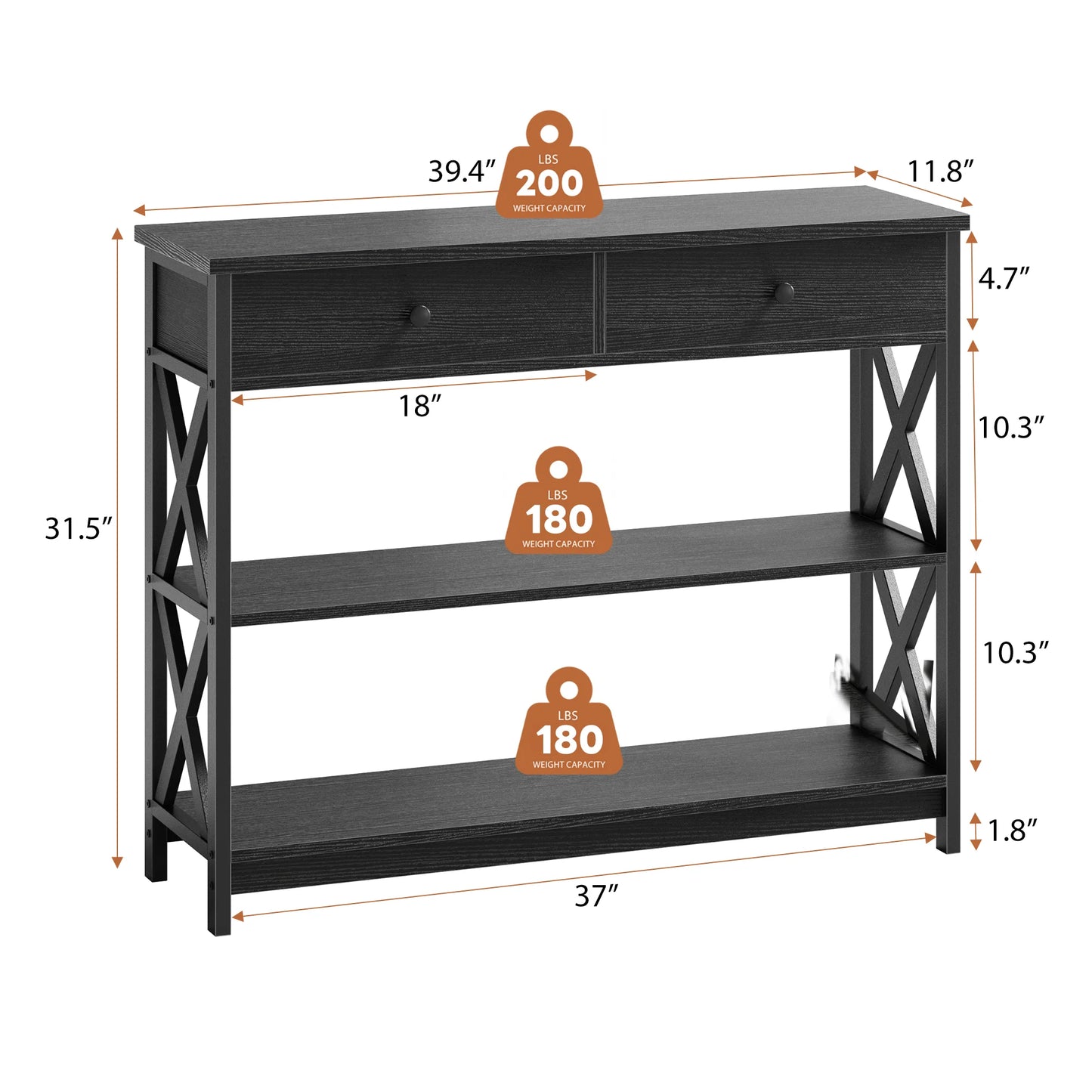JHK Two Tier Sofa Table Industrial Hallway Entryway Living Room