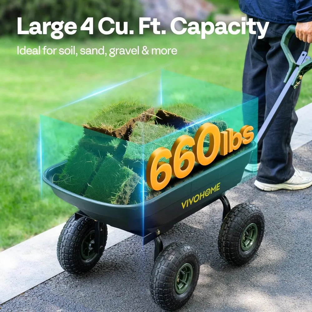 Heavy Duty Garden Cart With 2in1 Handle And All Terrain