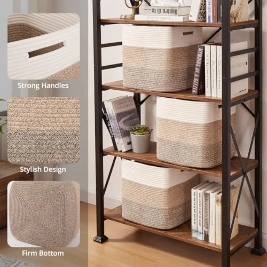 Cotton Rope Cube Storage Bins 3Pack For Shelves And Nursery