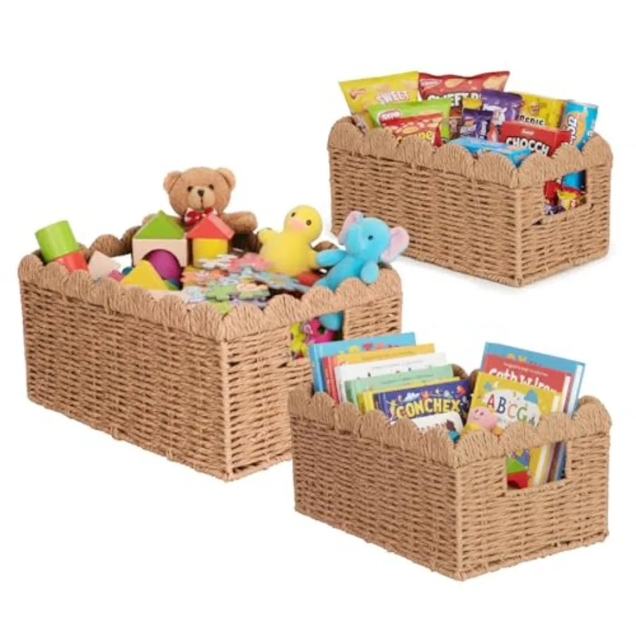 Wicker Baskets for Organizing Scalloped Handwoven Storage Cubes