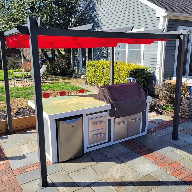 Purple Leaf Outdoor Retractable Pergola With Sun Shade Canopy