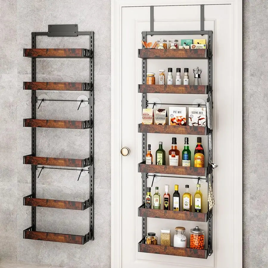 Over The Door Pantry Organizer 6 Tier Adjustable Wooden Basket
