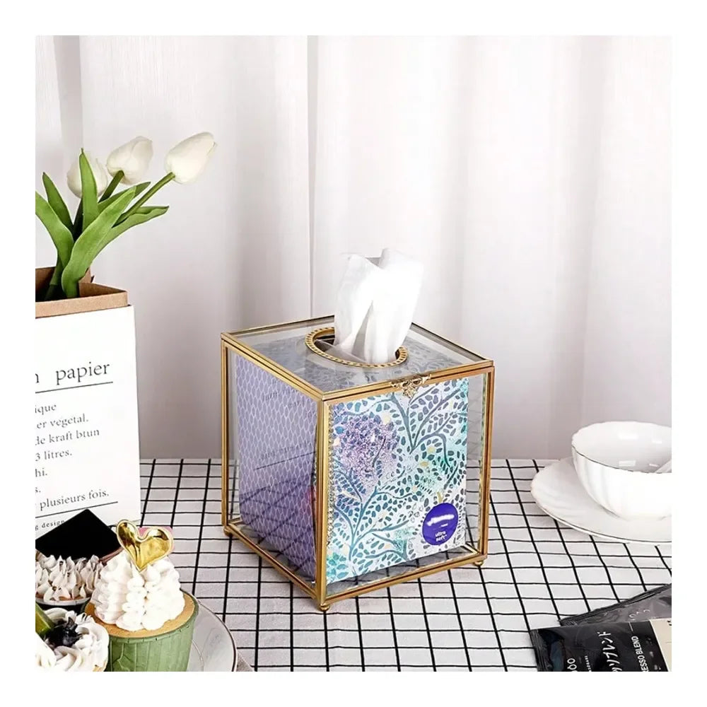 Clear Glass Tissue Box Cover Dainty Cube Holder For Dresser
