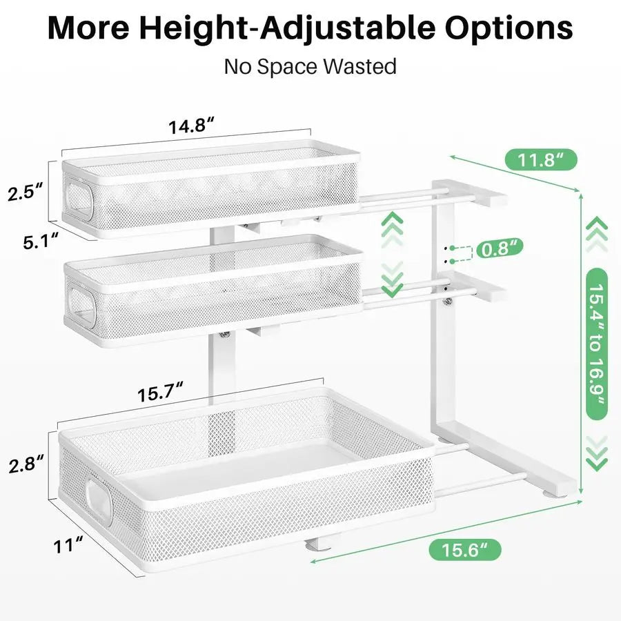 Under Sink Organizer 3 Tier Height Adjustable Pull Out Shelf