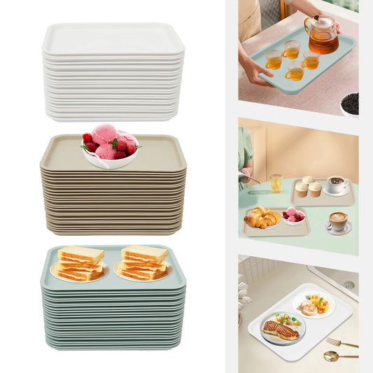 Plastic Rectangle Serving Trays 24 Pack for Fast Food Cafeterias