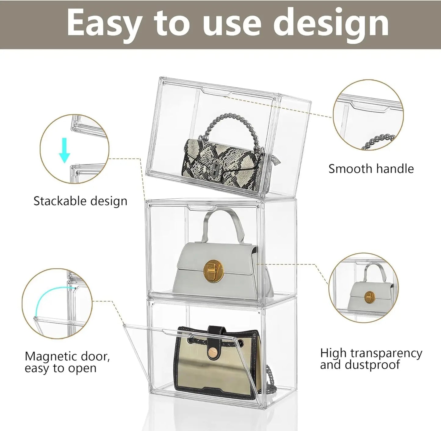 Clear Display Box Organizer 4 Pack Stackable With Magnetic Door Large Capacity