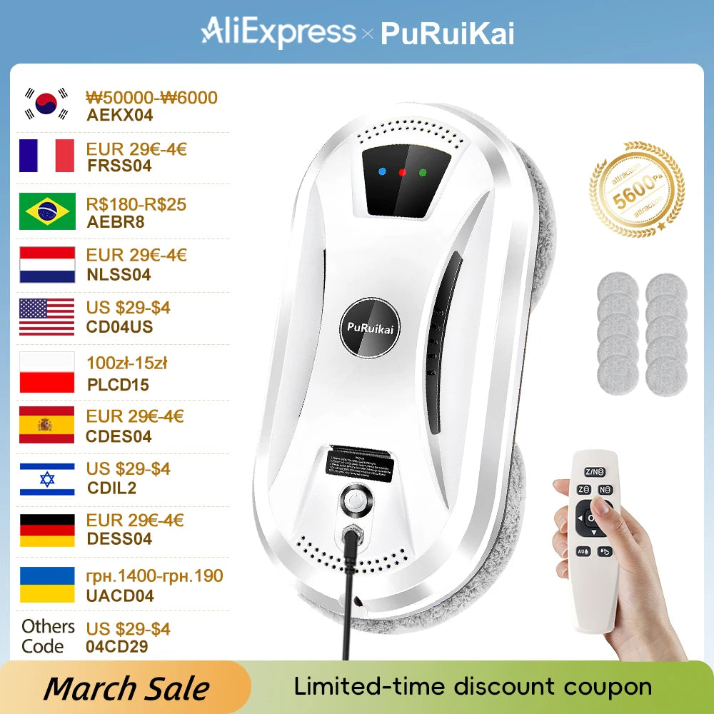 PuRuikai Window Cleaning Robot For Glass Surfaces Smart Home Vacuum
