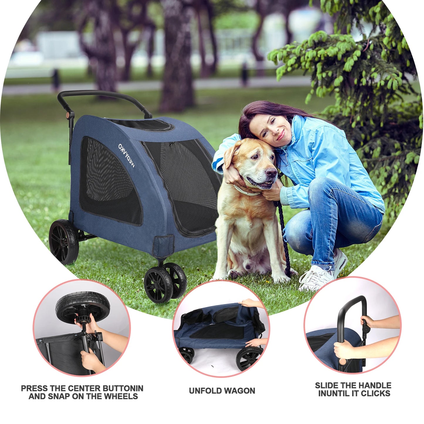 Heavy Duty Large Dog Stroller 120 Lbs 360 Wheels Foldable