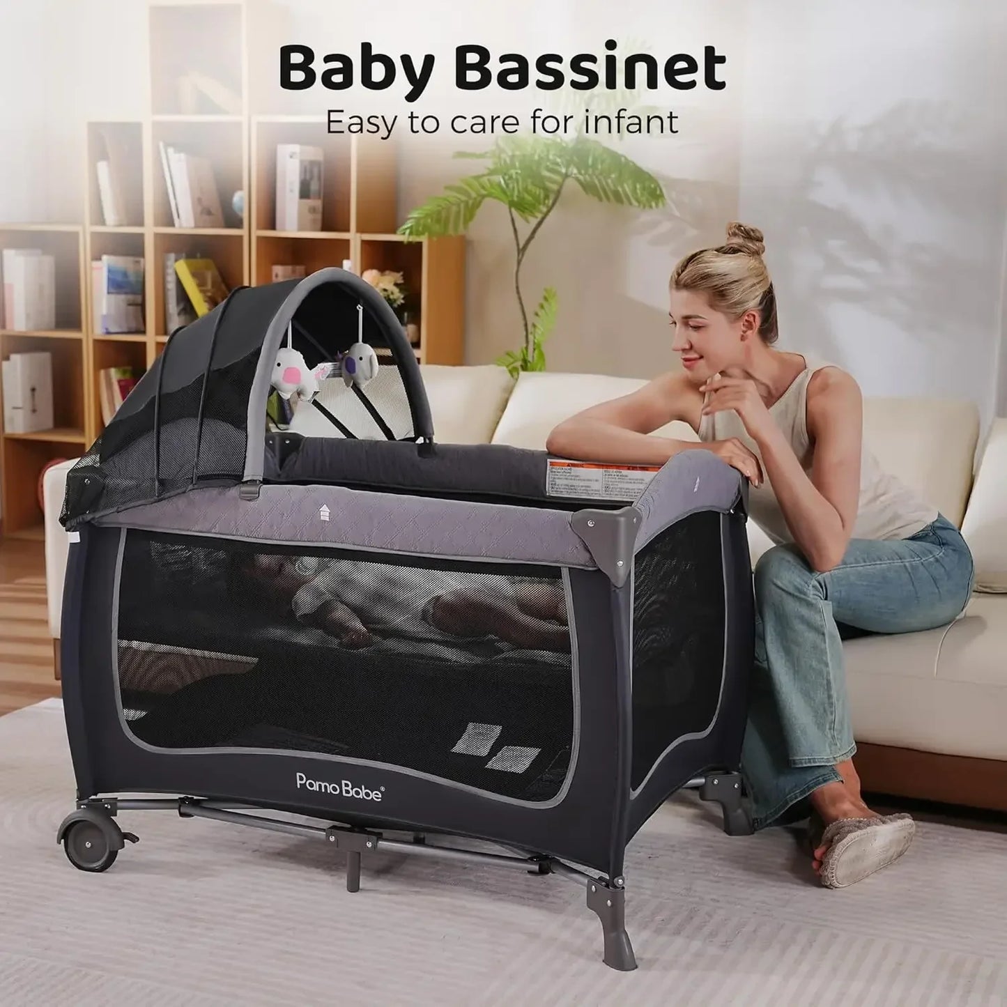 Baby Playard With Canopy Portable Crib And Changing Table