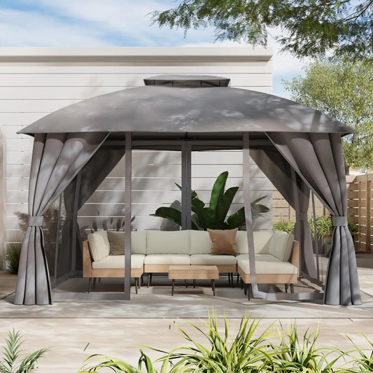 Gazebo With Mosquito Netting And Privacy Screens For Outdoors