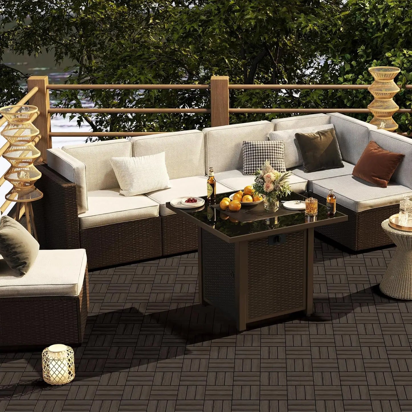 XMSJ Hardwood Interlocking Deck Tiles Acacia Waterproof Patio Flooring