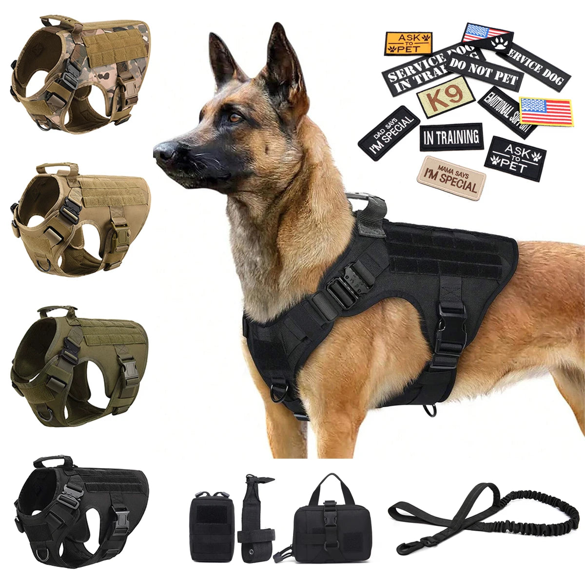 PETRAVEL Military Dog Harness Vest Set Nylon For Malinois Training