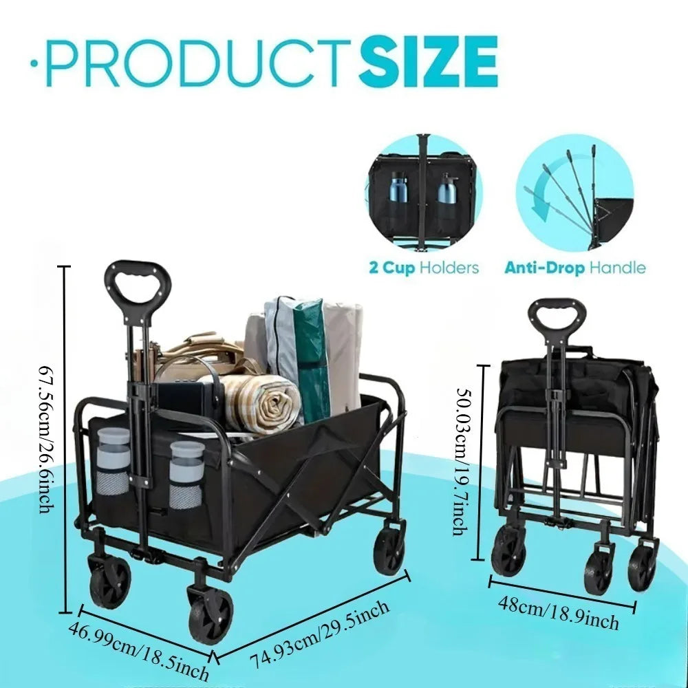 Heavy Duty Folding Wagon Cart With 360 Degree Wheels