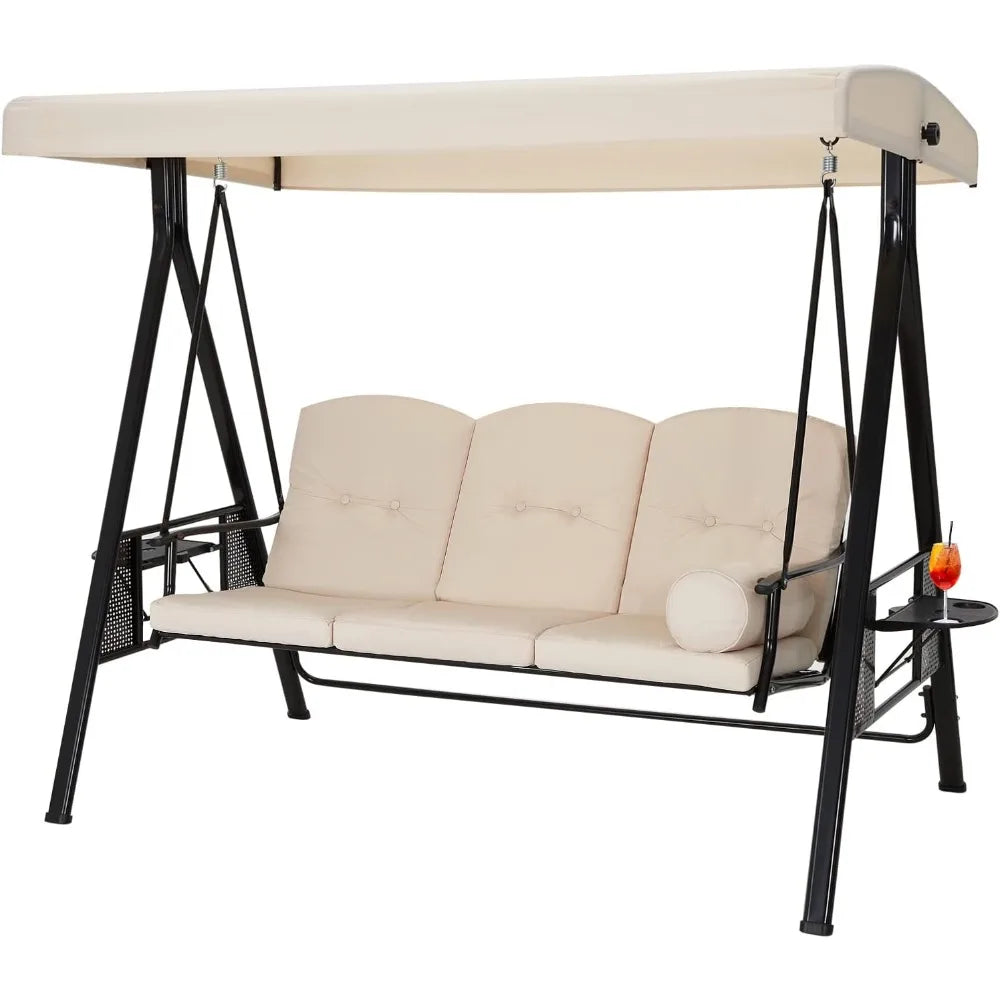 Outdoor Porch Swing With Adjustable Canopy For Patio Garden